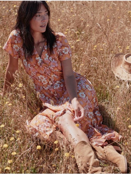 Marine Layer Dresses & Skirts - Marine Layer Annika Smocked Floral Midi Dress Amber Brown Medium